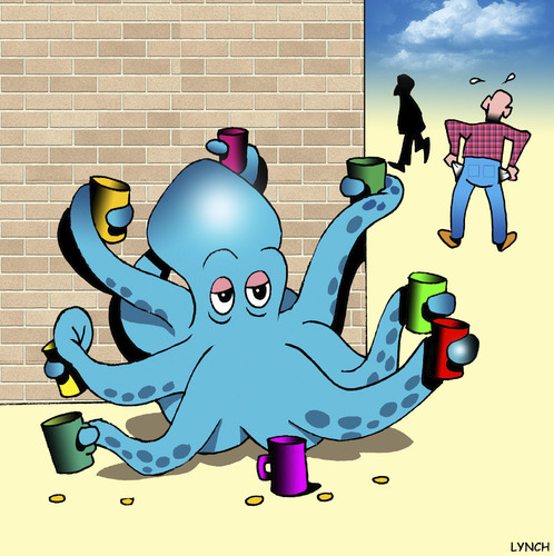 Cartoon: Multi tasking (medium) by toons tagged octopus,begging,cash,broke,octopus,begging,cash,broke