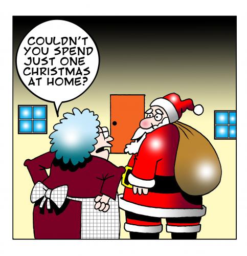 Cartoon: one christmas (medium) by toons tagged christmas,santa,north,pole,gifts,elves,shopping,claus,home,for