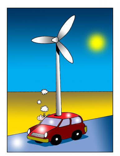 Cartoon: out of gas (medium) by toons tagged wind,farm,auto,environment,alternate,energy,marooned