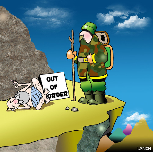 Cartoon: out of order (medium) by toons tagged guru,out,of,order,mountaineering,climbing,absailing,mountains,information,wise,man,tribal,elder