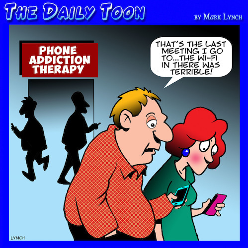 Cartoon: Phone addiction (medium) by toons tagged phone,addiction,wi,fi,therapy,classes,aa,bad,reception,smart,phones,staring,at,addictions,phone,addiction,wi,fi,therapy,classes,aa,bad,reception,smart,phones,staring,at,addictions