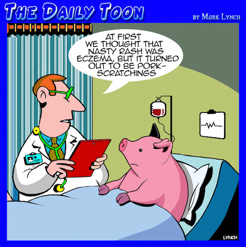 Cartoon: Pork scratchings (medium) by toons tagged eczema,rash,pigs,pork,skin,disease,eczema,rash,pigs,pork,skin,disease