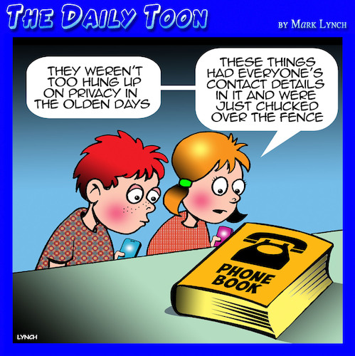 Cartoon: Privacy issues (medium) by toons tagged yellow,pages,telephone,books,privacy,olden,days,yellow,pages,telephone,books,privacy,olden,days