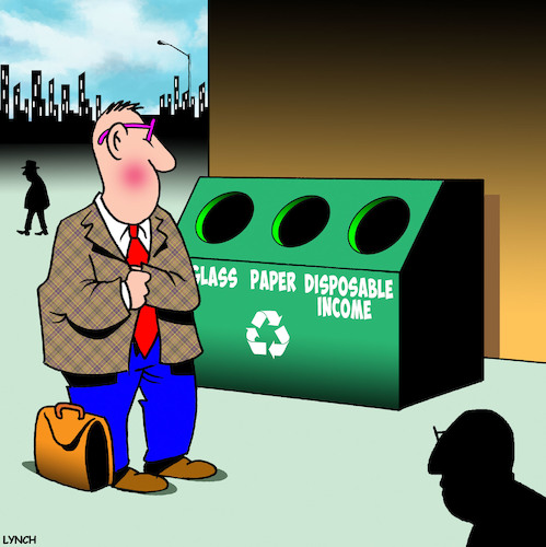 Cartoon: Recyling bins (medium) by toons tagged disposable,income,recycling,bins,environment,money,disposable,income,recycling,bins,environment,money