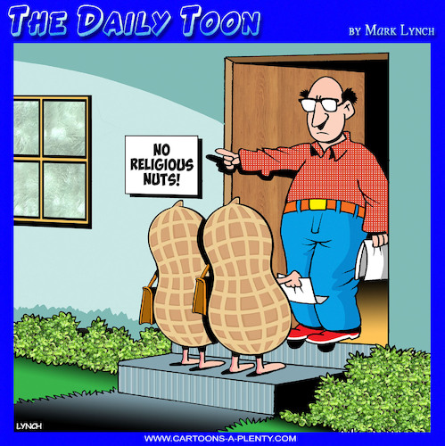 Cartoon: Religious nuts (medium) by toons tagged mormans,jehovahs,witnesses,religious,door,knockers,mormans,jehovahs,witnesses,religious,door,knockers