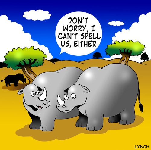 Cartoon: Rhino spell check (medium) by toons tagged rhino,animals,africa,wild,spelling,spell,check,horns