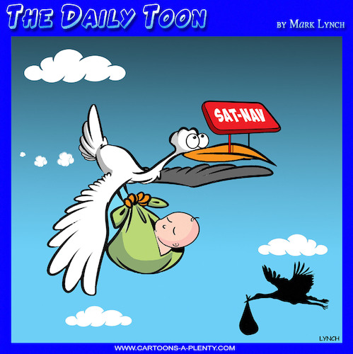 Cartoon: Sat Nav (medium) by toons tagged stork,delivering,baby,birth,sat,nav,device,stork,delivering,baby,birth,sat,nav,device
