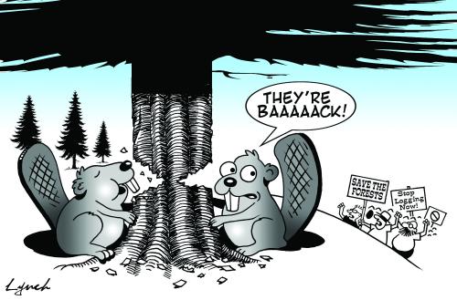 Cartoon: Save the forests (medium) by toons tagged animals,deforestation,forests,beavers,environment,ecology,greenhouse,gases,pollution,earth,day