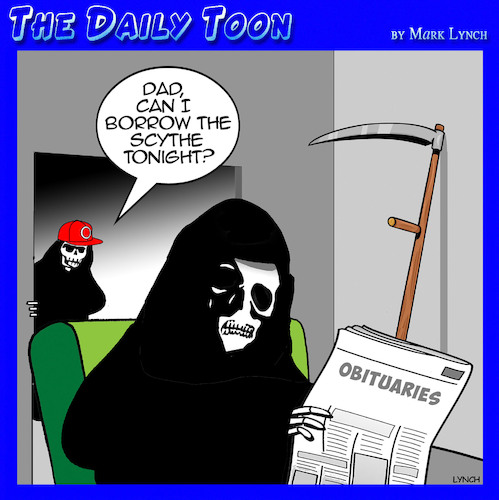 Cartoon: Scythe (medium) by toons tagged grim,reaper,death,teenagers,scythe,grim,reaper,death,teenagers,scythe