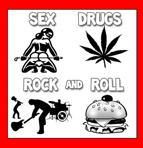 Cartoon: sex drugs and rock and roll (medium) by toons tagged rock,and,roll,music,drugs,food,concert,cannabis,hamburger