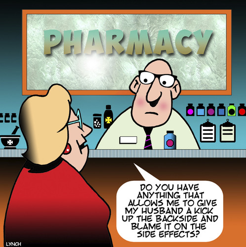 Cartoon: Side effects (medium) by toons tagged pharmacy,drugs,side,effects,pharmacuticles,kick,up,the,bum,pharmacy,drugs,side,effects,pharmacuticles,kick,up,the,bum
