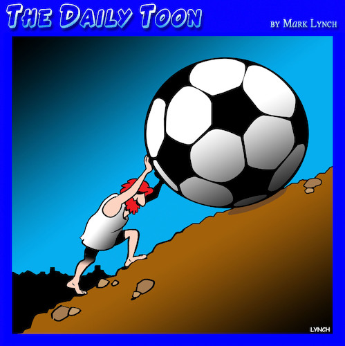 Cartoon: Sisyphus (medium) by toons tagged sisyphus,football,boulders,greek,mythology,soccer,sports,sisyphus,football,boulders,greek,mythology,soccer,sports