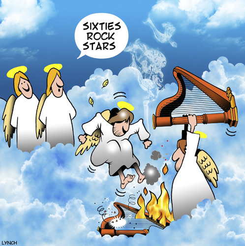 Cartoon: Sixties rock star (medium) by toons tagged rock,stars,the,sixties,angels,harps,smashing,giutars,rock,stars,the,sixties,angels,harps,smashing,giutars