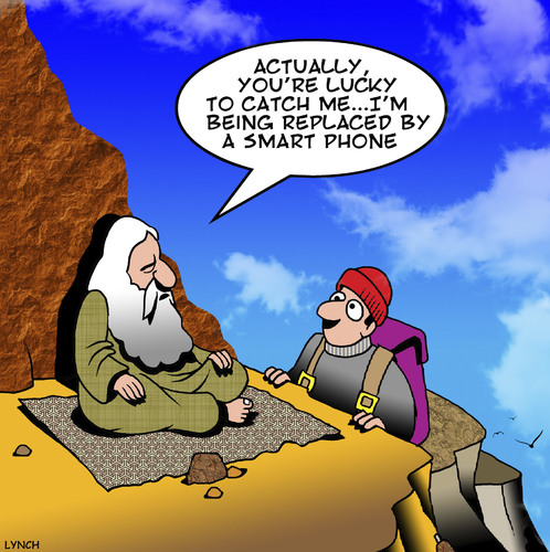 Cartoon: Smart phone (medium) by toons tagged hermit,guru,wise,man,smart,phone,knowledge,mountaineering,alps,guru,hermit,wise,man,smart,phone,knowledge,mountaineering,alps