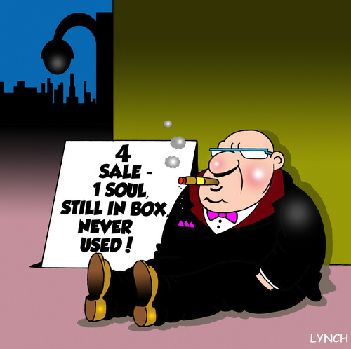 Cartoon: soul 4 sale (medium) by toons tagged sell,your,soul,sales,mean,greedy,the,devil