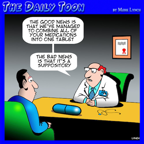 Cartoon: Suppository (medium) by toons tagged medications,suppositories,pills,medications,suppositories,pills