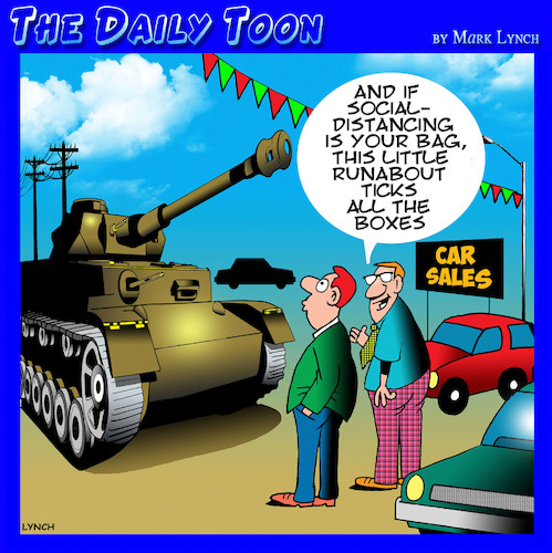 Cartoon: Tanks for nothing (medium) by toons tagged social,distancing,coronavirus,covid,19,car,sales,social,distancing,coronavirus,covid,19,car,sales