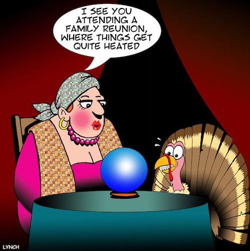 Cartoon: Thanksgiving (medium) by toons tagged turkey,thanksgiving,fortune,teller,predicting,the,future,meals,turkey,thanksgiving,fortune,teller,predicting,the,future,meals