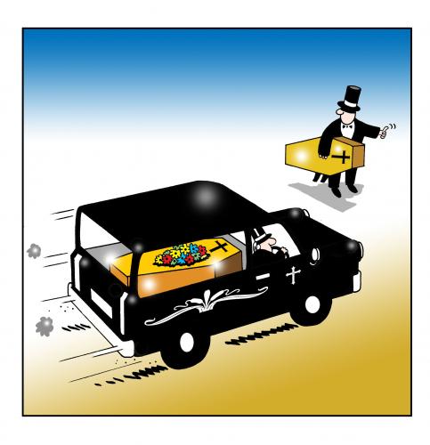Cartoon: the undertaker (medium) by toons tagged hearse,undertaker,coffin,cemetary,death,hitchhiking,mortuary