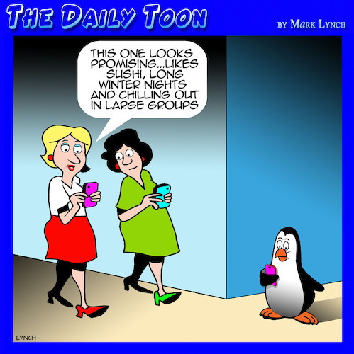 Cartoon: Tinder (medium) by toons tagged penguins,tinder,date,cougars,penguins,tinder,date,cougars