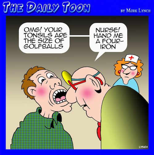 Cartoon: Tonsils (medium) by toons tagged golf,balls,tonsillitis,doctors,clubs,golf,balls,tonsillitis,doctors,clubs