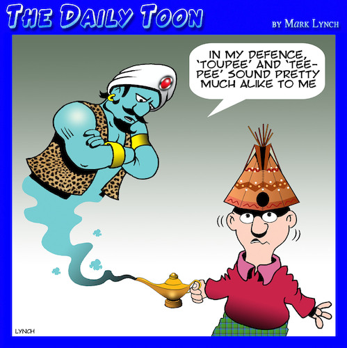 Cartoon: Toupee (medium) by toons tagged teepee,hairpiece,genie,in,bottle,teepee,hairpiece,genie,in,bottle