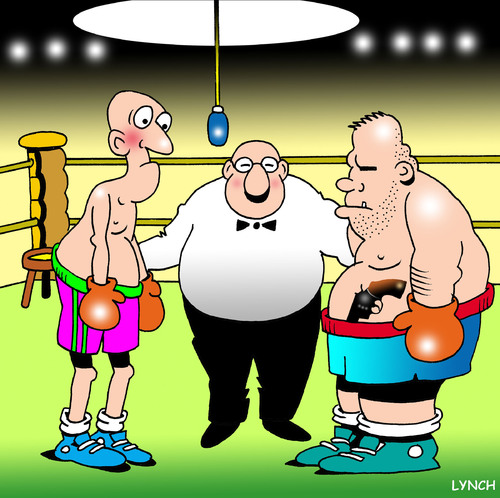 Cartoon: unfair advantage (medium) by toons tagged boxing,boxer,self,defence,referee