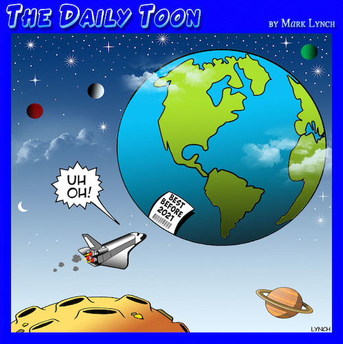 Cartoon: Use by date (medium) by toons tagged armageddon,space,shuttle,planet,earth,universe,end,of,the,world,armageddon,space,shuttle,planet,earth,universe,end,of,the,world