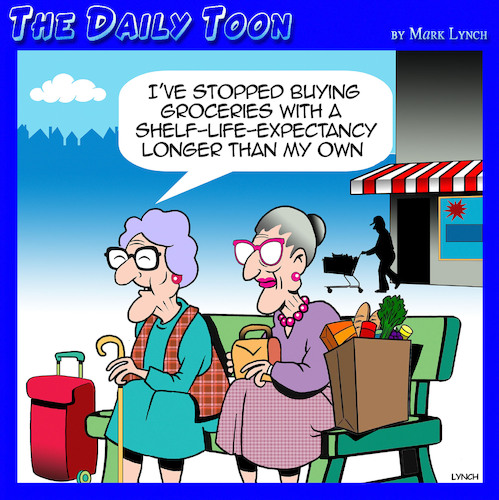 Cartoon: Use by dates (medium) by toons tagged expiry,dates,pensioners,old,age,shopping,expiry,dates,pensioners,old,age,shopping