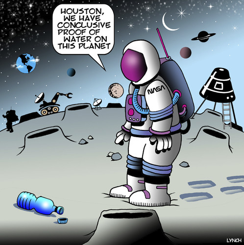 Cartoon: Water on other planets (medium) by toons tagged astronauts,water,on,the,moon,alien,life,bottle,evian,boutique,litter,pollution,astronauts,water,on,the,moon,alien,life,bottle,evian,boutique,litter,pollution
