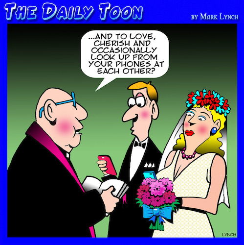 Cartoon: Wedding vows (medium) by toons tagged staring,at,phones,wedding,vows,ceremony,smartphones,phone,addiction,staring,at,phones,wedding,vows,ceremony,smartphones,phone,addiction