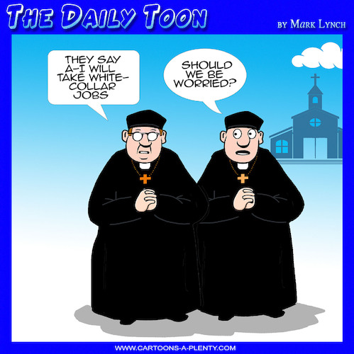 Cartoon: White collar workers (medium) by toons tagged artificial,intelligence,ai,priests,blue,collar,workers,artificial,intelligence,ai,priests,blue,collar,workers