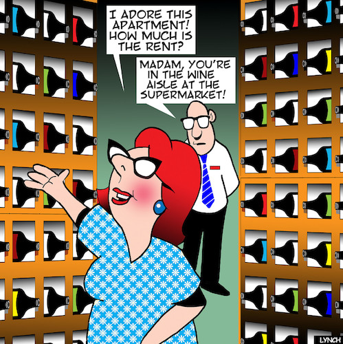 Cartoon: Wine aisle (medium) by toons tagged wine,apartment,supermarket,interior,design,alcohol,rack,wine,apartment,supermarket,interior,design,alcohol,rack