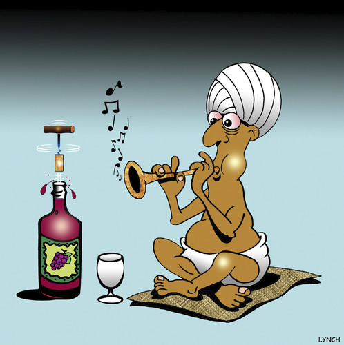Cartoon: Wine charmer (medium) by toons tagged snake,charmer,wine,connoisseur,drinking