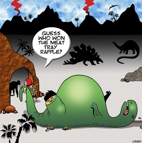 Cartoon: Winner (medium) by toons tagged prehistoric,tray,meat,food,winner,lotto,dinosaur,caveman,raffle,raffle,caveman,dinosaur,lotto,winner,food,meat,tray,prehistoric