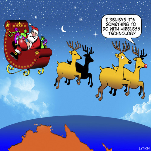Cartoon: Wireless technology (medium) by toons tagged christmas,xmas,santa,wireless,technology,santas,reindeers,australia,texting,while,driving,christmas,xmas,santa,wireless,technology,santas,reindeers,australia,texting,while,driving