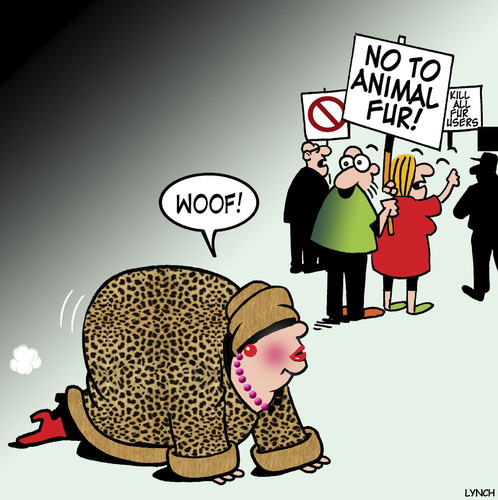 Cartoon: Woof (medium) by toons tagged animal,fur,fashion,dogs,anti,protesters,leopard,skin,coat,animal,fur,fashion,dogs,anti,protesters,leopard,skin,coat