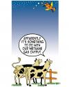 Cartoon: cow over the moon (small) by toons tagged methane,gas,cow,jumped,over,the,moon,fairy,tales,environment,ecology,greenhouse,gases,pollution,earth,day