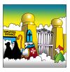 Cartoon: employees entrance (small) by toons tagged clergy,heaven,employees,priest,bishop,nuns
