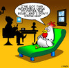 Cartoon: Psycho chicken (small) by toons tagged chicken,crosses,the,road,psychiatrist,psychiatry,shrink,animals,chickens,chooks,hens