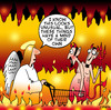 Cartoon: trolley hell (small) by toons tagged shopping,trolley,cart,angels,hell,god,devil,heaven,navigation,sales