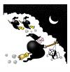 Cartoon: witch dice (small) by toons tagged witches witchcraft supernatural dice gambling broomsticks warlocks flying broomstick
