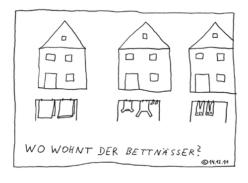 Cartoon: Bettnässer (medium) by Müller tagged bettnässer,sozialekontrolle,bettwäsche,nocturie