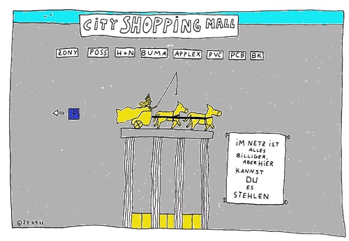 Cartoon: CITY SHOPPING MALL (medium) by Müller tagged city,shopping,mall,stehlen,steal,net,internet