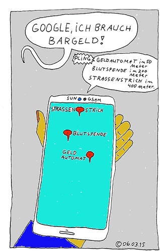 Cartoon: GOOGLE Voice (medium) by Müller tagged googlevoice,geldautomat,blutspende,smartphone,bargeld,cash
