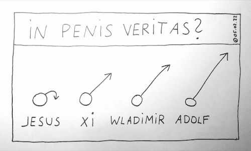 Cartoon: In Penis Veritas? (medium) by Müller tagged jesus,xi,wladimir,adolf,veritas