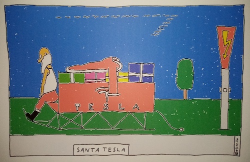 Cartoon: SANTA TESLA (medium) by Müller tagged santa,tesla,weihnachtsmann