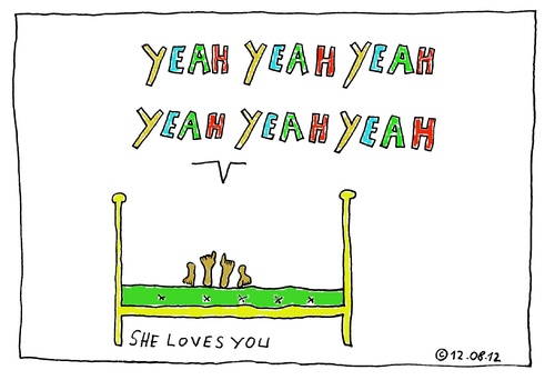 Cartoon: She loves you (medium) by Müller tagged thebeatles,shelovesyou,yeahyeahyeah