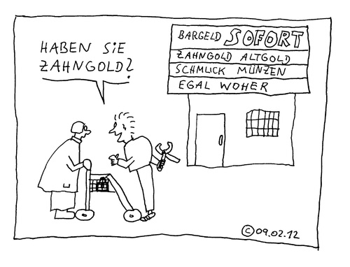 Cartoon: Zahngold (medium) by Müller tagged gold,goldraub,zahngold,raubüberfall