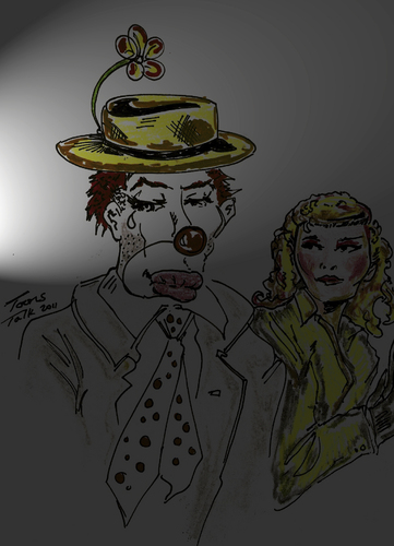 Cartoon: WAITING IN THE WINGS (medium) by Toonstalk tagged girl,makeup,mask,theatre,performer,crying,clown,actor,hobo